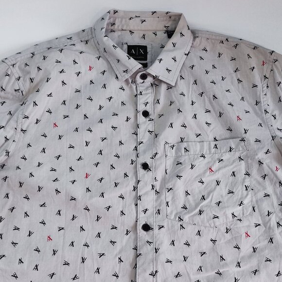 Armani Exchange button down shirt men's size XL light grey w graphic design slim - Picture 2 of 13